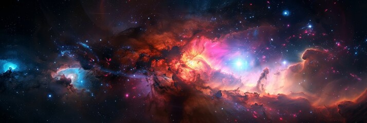 Wall Mural - A cosmic nebula with vivid colors and countless stars, creating a stunning spectacle in the vastness of space