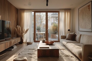 Wall Mural - Cozy living room in a modern nordic designed home with plenty of natural light