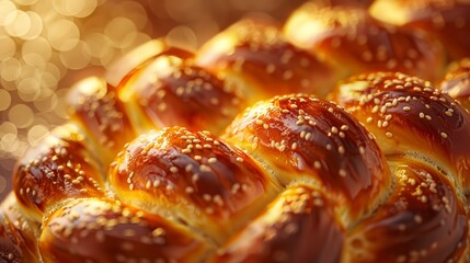 Wall Mural - A warm, golden loaf of challah bread