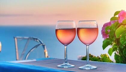 two glasses of red wine on the beach