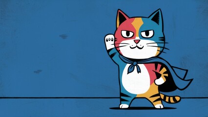 Wall Mural - A cartoon cat with a cape and super powers standing on the ground, AI