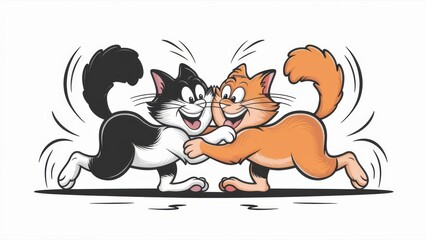 Canvas Print - Two cats are fighting each other in a cartoon style, AI