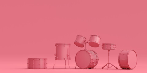 Poster - Set of electric acoustic guitars and drums with cymbals on monochrome background