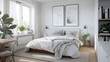 © Joel - A bright and airy Scandinavian bedroom with a focus on simplicity and functionality. The room features white walls and light wooden floors.