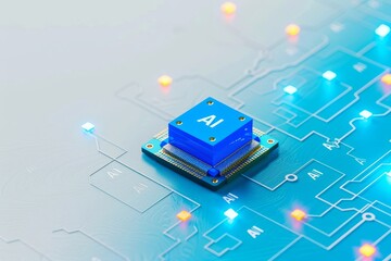 Canvas Print - AI Processor on Circuit Board with Glowing Elements, Symbolizing Technological Innovation and Connectivity