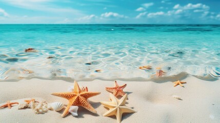 Wall Mural - Seashells and starfish in the water