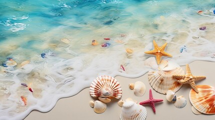 Wall Mural - Seashells and starfish on the beach