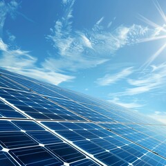 Wall Mural - vast solar panel landscape under clear blue sky with ample space provided for text placement