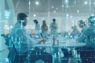 Wall Mural - medical business meeting overlayed with gray finance graph transition in digital composite