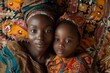 © Frame Factory - African woman with daughter lying on carpet, Generative AI