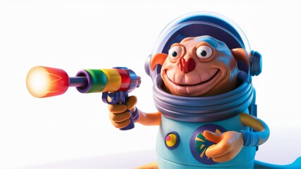 Wall Mural - A stuffed monkey in a space suit holding up a gun, AI