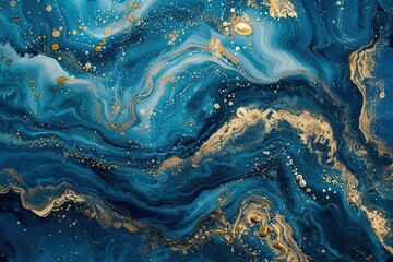 modern conceptual ocean- ART. Natural Luxury. Style incorporates the swirls of marble or the ripples of agate. Very beautiful blue paint with the addition of gold powder