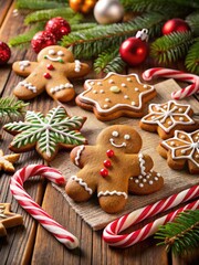 Canvas Print - Gingerbread cookies with festive icing and candy canes.