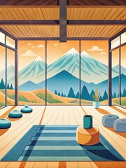 Wall Mural - Minimalist indoor setting with a mountain view.