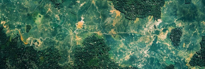 Satellite imagery showcasing the complex patterns of deforestation and land degradation within a rainforest ecosystem,providing valuable insights for environmental monitoring and conservation efforts.