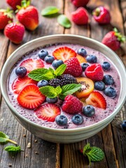 Wall Mural - Bowl of fresh mixed berries and yogurt.