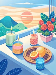 Wall Mural - Refreshing drinks and citrus fruits on a balcony.