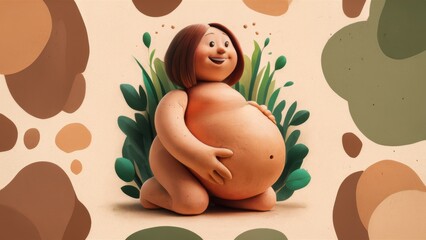 Canvas Print - A cartoon of a pregnant woman with her belly out, AI