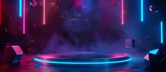 3d illustration rendering of gamer technology futuristic cyberpunk sci-fi display podium, gaming sci