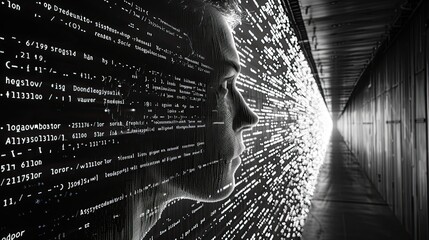 A computer generated image of a face with a black background