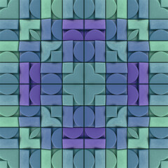 Fototapete - Digital illustration of a mosaic pattern consisting of different shapes and colors. 3d rendering