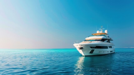 Luxury yacht anchored in clear blue ocean under sunny sky, perfect for vacation and marine adventures.