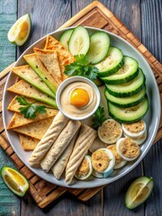 Wall Mural - Fresh vegetable platter with hummus dip.