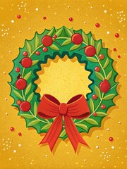 Poster - Christmas wreath with red berries and a bow.