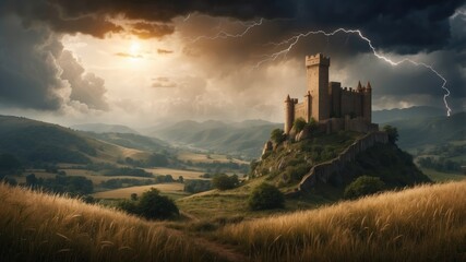 Wall Mural - Beautiful summer wallpaper cereals, castle and storm