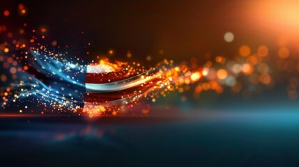 Wall Mural - abstract digital rendition of the usa flag with glowing light trails and bokeh effect, representing 