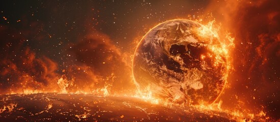 Wall Mural - Earth Ablaze: A Burning Planet in the Cosmos