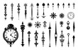 © MicroOne - Clock hands set. Time black pointers decorative watch arrows. Aesthetic appeal of the timepiece. Monochrome isolated elements. Vector clip art collection