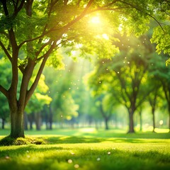 Blur park garden tree in nature background, blurry green bokeh light outdoor in summer background