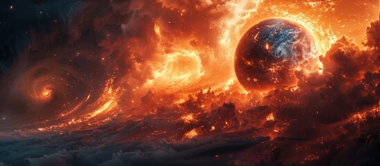 Wall Mural - Fiery Cosmic Landscape: A Planet in Flames