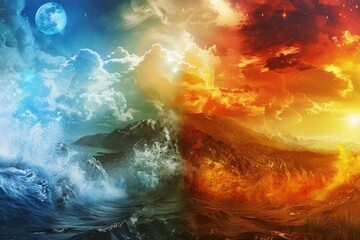 Wall Mural - high quality image nature s five elements air, water, fire, earth, space forces of creation