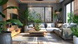 © Joel - modern living room with plants --ar 16:9 Job ID: 92bacd69-0469-456f-b4d3-e7b6604e0ced