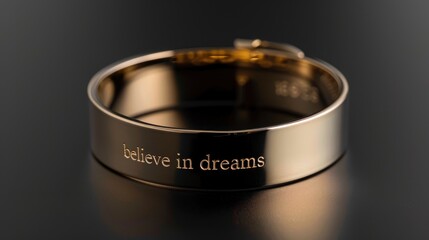 Gold wristband engraved with believe in dreams