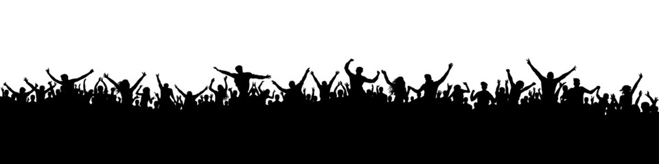 Wall Mural - Crowd of people silhouette, cheerful fans people. Big event, concert or sport. Vector illustration