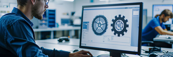 Male Developer Working With Manufacturing Software in Modern Office Setting