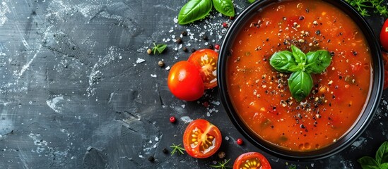 Wall Mural - Tomato Soup with Basil and Spices