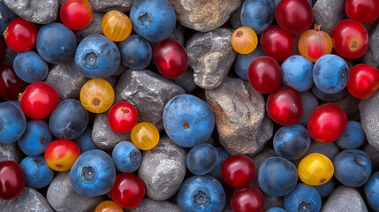 Wall Mural - A bunch of blue and red berries are piled on top of each other