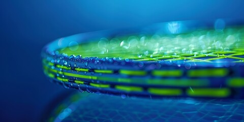 Close-Up of Tennis Racket with Water Droplets