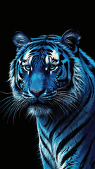 Wall Mural - tiger, blue lighting, yellow glow in the background