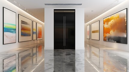 Wall Mural - glossy black door on a private gallery, featuring contemporary art and exclusive viewings for art enthusiasts