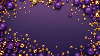 Wall Mural - Banner with lilac and gold Mardi Gras beads and place for text, Mardi Gras, beads, banner, lilac, gold, festive, celebration, party, decoration, colorful, shiny, holiday, traditional