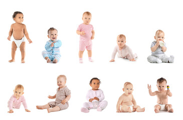 Wall Mural - Set of cute babies isolated on white