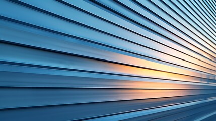 Wall Mural - close-up of vinyl siding in a cool steel blue, with the light of a winter sunset casting a warm glow on its surface