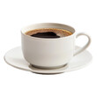 © Lull - Freshly brewed coffee in white cup and saucer. Aromatic cup of freshly brewed coffee served in a white cup and saucer on a white background. Perfect for breakfast, cafe, or beverage concepts.