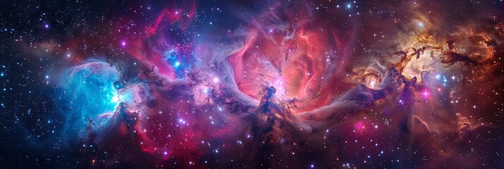 Wall Mural - A cosmic nebula with vivid colors and countless stars, creating a stunning spectacle in the vastness of space