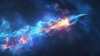 Wall Mural - neon magic missile with fiery trail